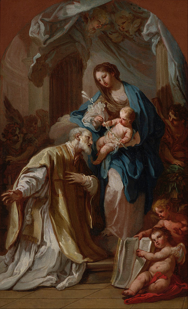 The Madonna Appearing to St. Philip Neri, vintage artwork by Sebastiano Conca, 12x8" (A4) Poster