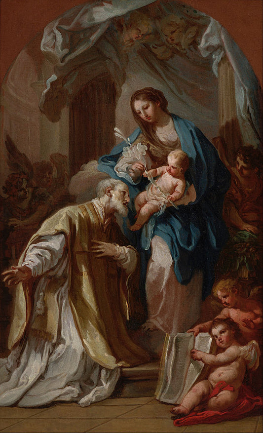 The Madonna Appearing to St. Philip Neri, vintage artwork by Sebastiano Conca, 12x8" (A4) Poster