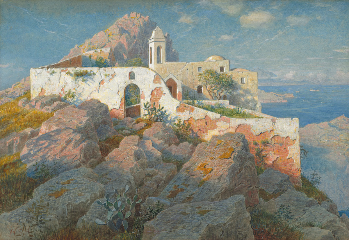 Santa Maria a Cetrella, Anacapri, vintage artwork by William Stanley Haseltine, 12x8" (A4) Poster