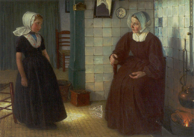 Girl with Her Grandmother by Paul Hoecker,A3(16x12")Poster