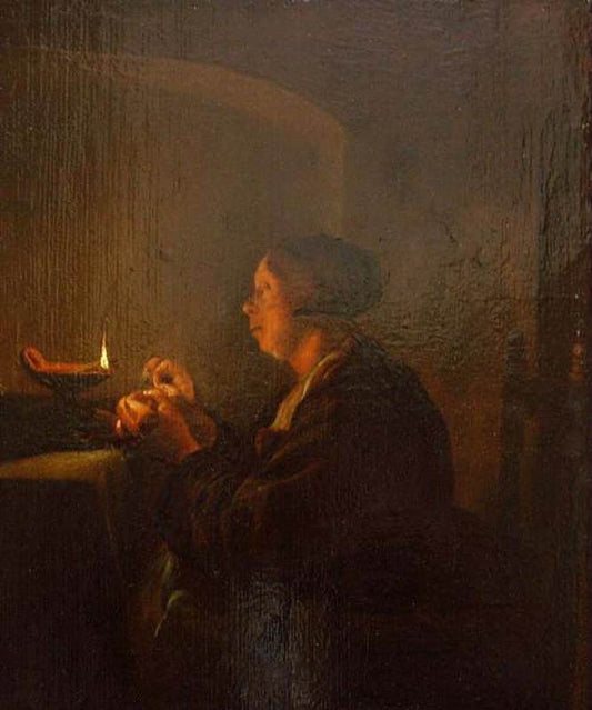 Woman by  Candlelight, vintage artwork by Pieter Cornelisz van Slingeland, 12x8" (A4) Poster