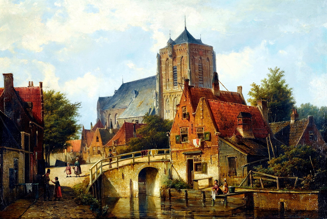 by  the Canal, vintage artwork by Willem Koekkoek, 12x8" (A4) Poster
