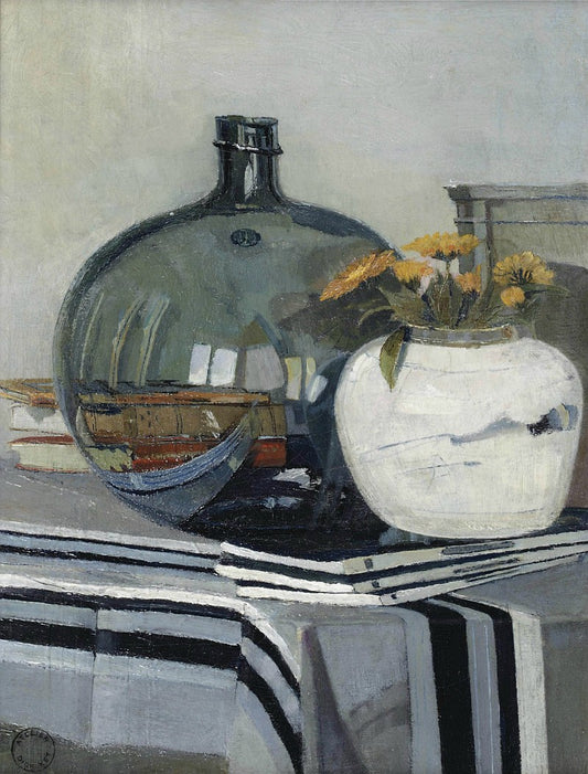 Still Life with Books and Flowers in a Ginger Jar, vintage artwork by Dick Ket, 12x8" (A4) Poster