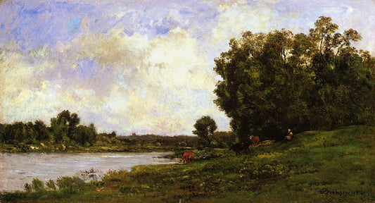 Cattle on the Bank of the River, vintage artwork by Charles-François Daubigny, A3 (16x12") Poster Print