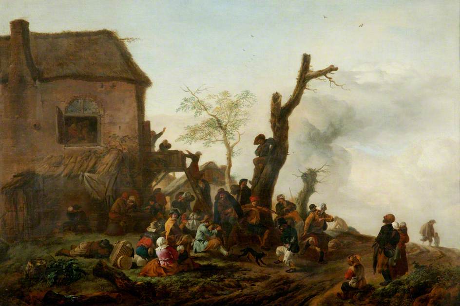 Landscape with Peasants Merry-making, vintage artwork by Philips Wouwerman, 12x8" (A4) Poster