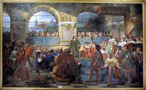 Louis XII "Father of the People" at a Meeting in Tours, 1506, vintage artwork by Martin Drölling, 12x8" (A4) Poster