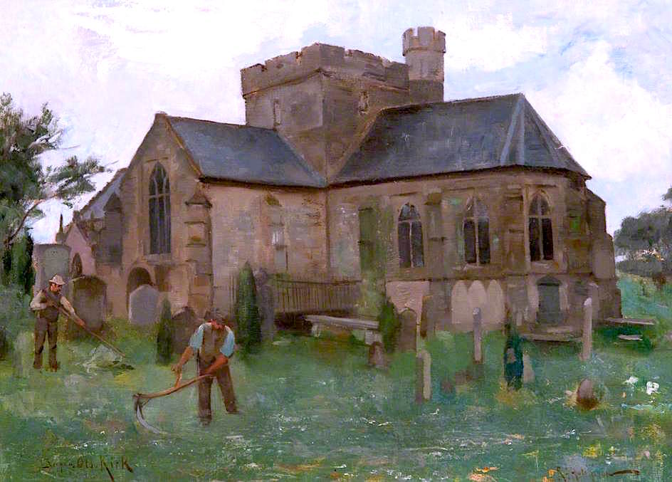 Biggar Kirk, vintage artwork by Robert Gemmell Hutchison R.S.A. R.S.W., 12x8" (A4) Poster