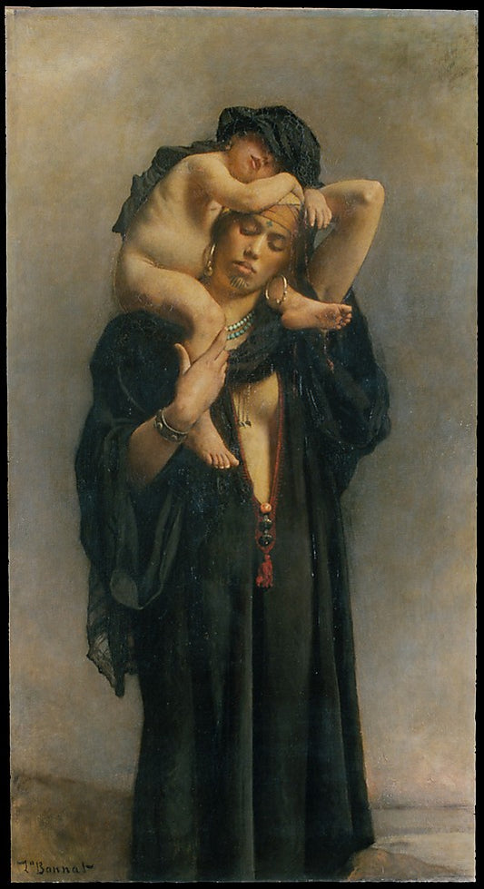 An Egyptian Peasant Woman and Her Child, vintage artwork by Leon Joseph Florentin Bonnat, 12x8" (A4) Poster