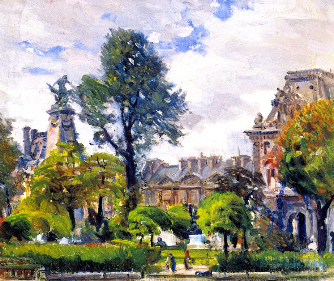 Gardens of the Tuileries, the Louvre, vintage artwork by Joseph Kleitsch, 12x8" (A4) Poster