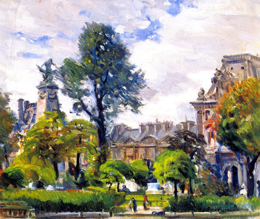 Gardens of the Tuileries, the Louvre, vintage artwork by Joseph Kleitsch, 12x8" (A4) Poster