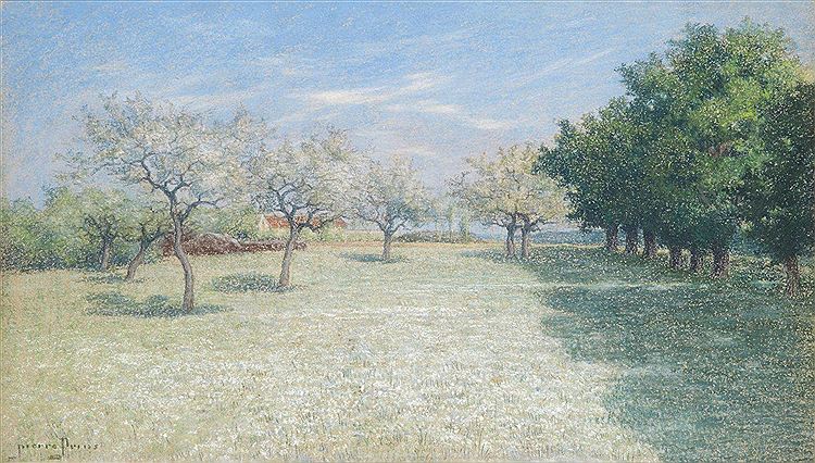 Orchard at Springtime, Seine et Oise, vintage artwork by Pierre Prins, 12x8" (A4) Poster
