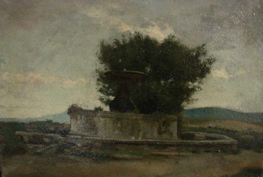 A Fountain on the Outskirts of Rome, vintage artwork by Jean-Jacques Henner, 12x8" (A4) Poster