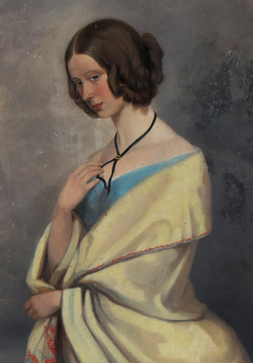 Portrait of a Lady in a Yellow Shawl, vintage artwork by Isobel Baynes Badcock, 12x8" (A4) Poster