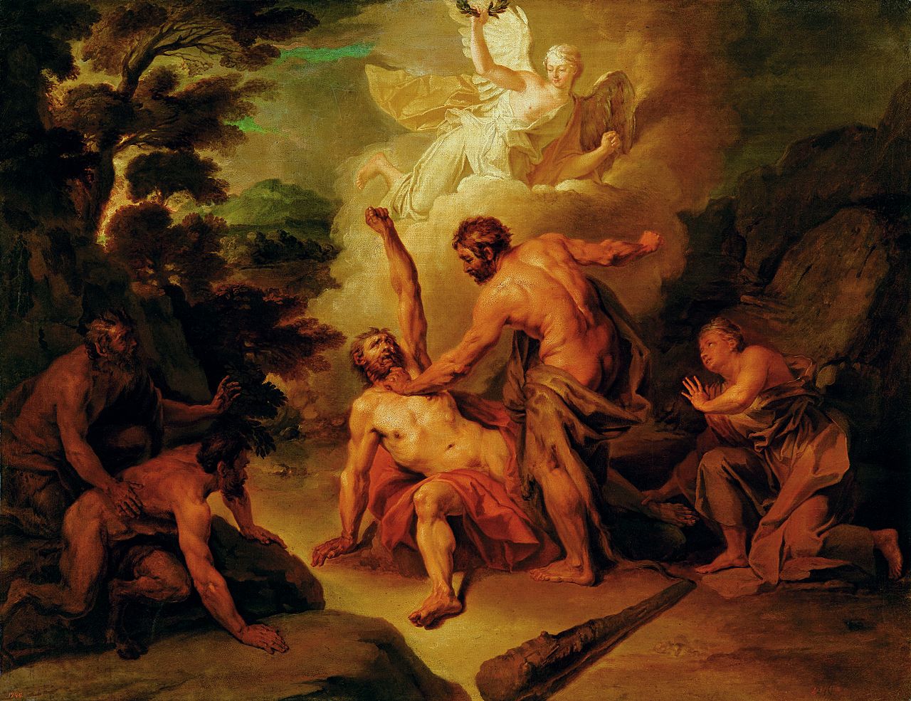 Hercules Fighting Achelous, vintage artwork by Nicolas Bertin, 12x8" (A4) Poster