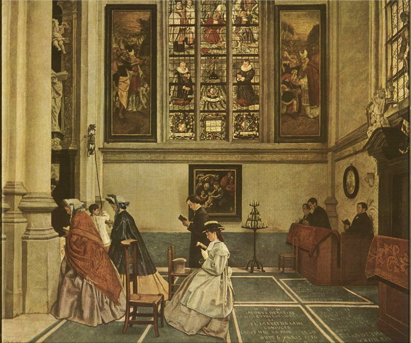 St. Jacques Church, vintage artwork by Henri de Braekeleer, 12x8" (A4) Poster