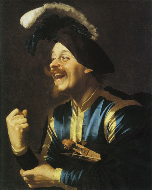 Merry Musician with Violin under His Left Arm, vintage artwork by Gerard van Honthorst, 12x8" (A4) Poster