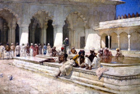 The Hour of Prayer at Moti Mushid (The Pearl Mosque), Agra, vintage artwork by Edwin Lord Weeks, 12x8" (A4) Poster