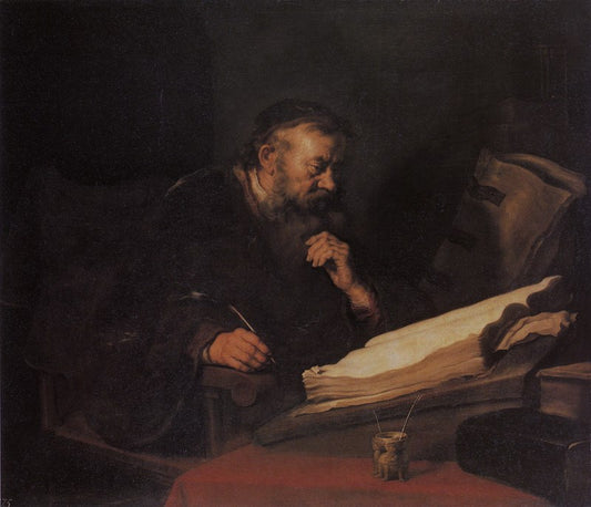 Man at his Desk, vintage artwork by Salomon Koninck, 12x8" (A4) Poster