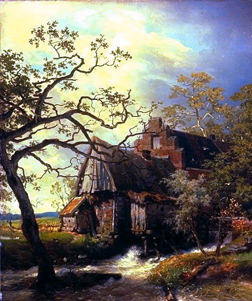 Mill on the Creek, vintage artwork by Andreas Achenbach, A3 (16x12") Poster Print