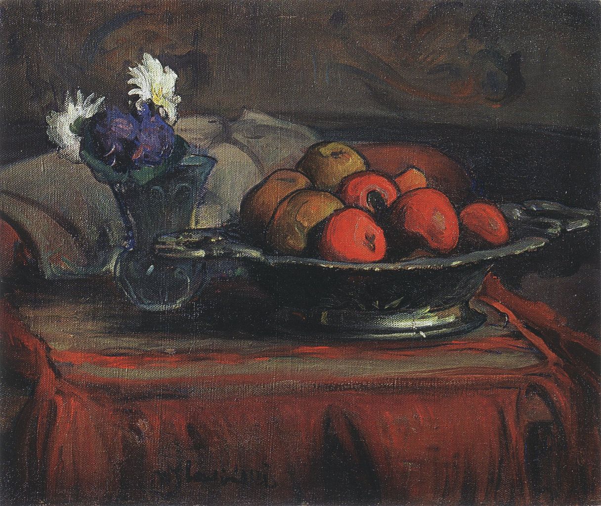 ill life with silver plate and fruits by Wladyslaw Slewinski,A3(16x12")Poster
