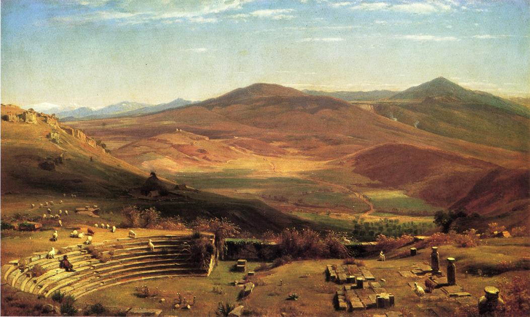 The Amphitheatre of Tusculum and Albano Mountains, Rome, vintage artwork by Thomas Worthington Whittredge, A3 (16x12") Poster Print