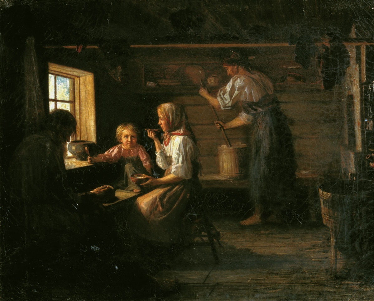 The Lunch of Peasants, vintage artwork by Karl Lemokh, 12x8" (A4) Poster