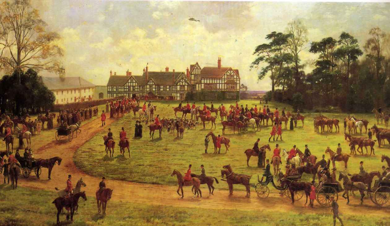 The Cheshire Hunt: The Meet at Calverley Hall, vintage artwork by George Goodwin Kilburne, 12x8" (A4) Poster