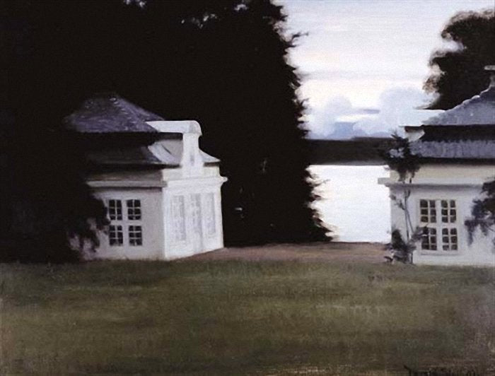 Pavilions in the Royal Gardens at Fredensborg, vintage artwork by Harald Slott-Møller, 12x8" (A4) Poster