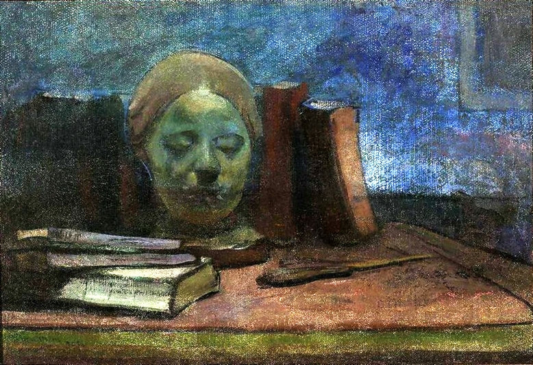 Mask and books, vintage artwork by Wladyslaw Slewinski, 12x8" (A4) Poster
