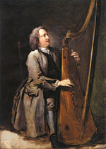 David Lewis, Harpist, vintage artwork by William Hogarth, 12x8" (A4) Poster