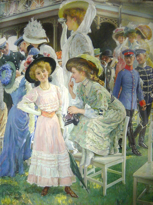 Elegant Ladies at the Races, vintage artwork by Oscar Bluhm, 12x8" (A4) Poster
