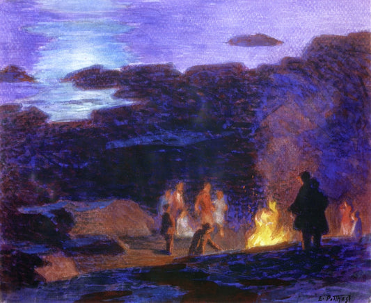 Campfire, vintage artwork by Edward Henry Potthast, 12x8" (A4) Poster