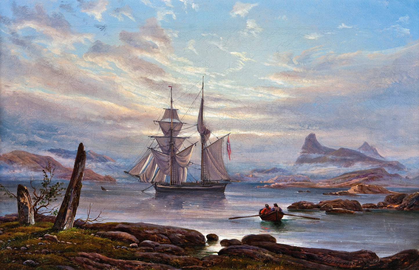 Bautastener på Nordnes ved Fimreite i Sogn, vintage artwork by Franz Wilhelm Schiertz, A3 (16x12") Poster Print