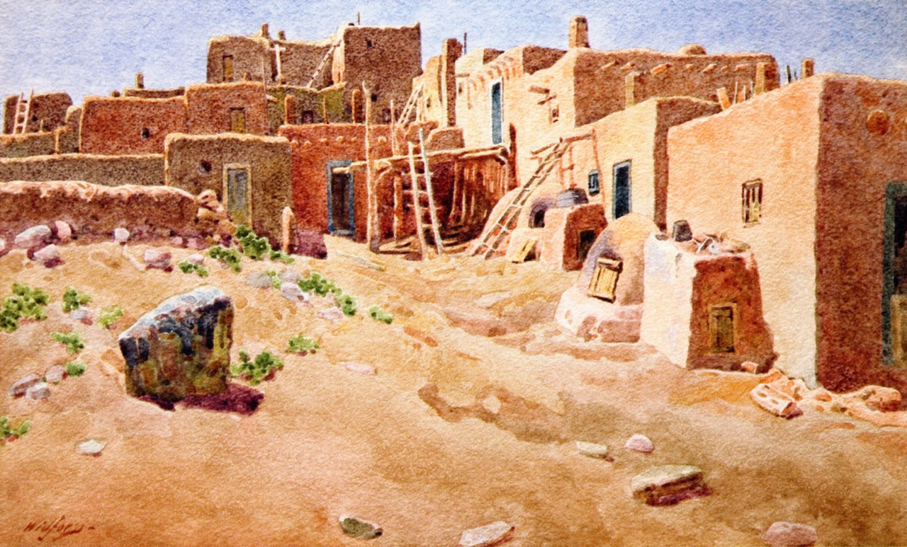 Pueblos, vintage artwork by Gunnar Widforss, 12x8" (A4) Poster