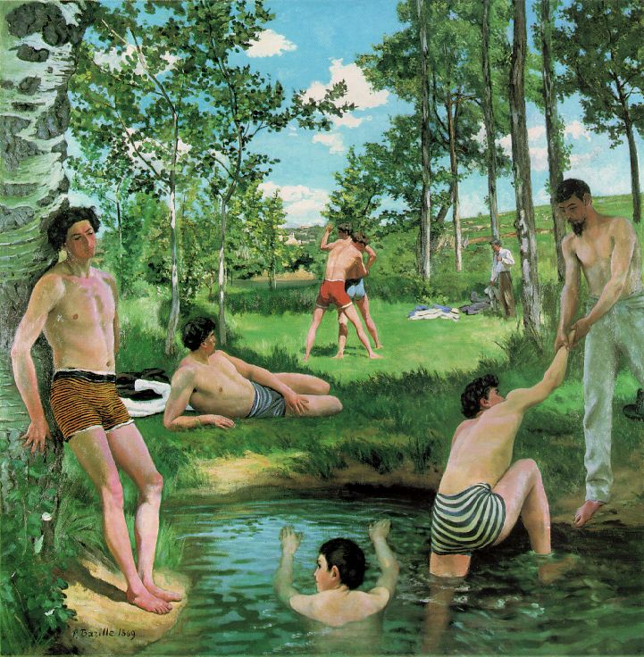 Summer Scene, vintage artwork by Jean Frederic Bazille, 12x8" (A4) Poster