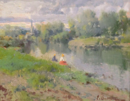 The Banks of the Seine in Paris, vintage artwork by Eliseo Meifren i Roig, 12x8" (A4) Poster