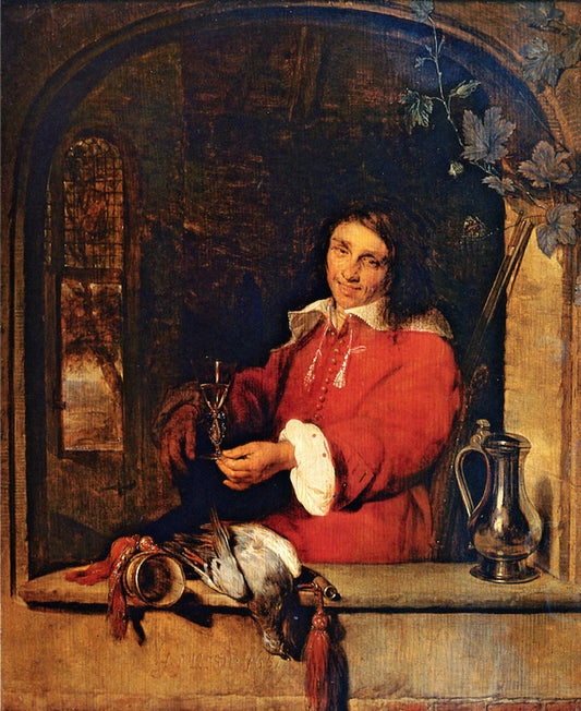 A Hunter with a Drink, vintage artwork by Gabriël Metsu, 12x8" (A4) Poster