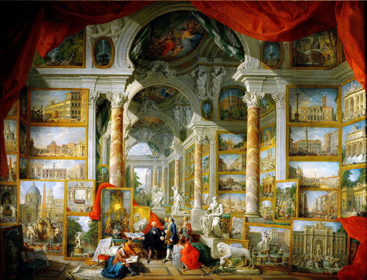 Gallery of Views of Modern Rome, vintage artwork by Giovanni Paolo Panini, 12x8" (A4) Poster