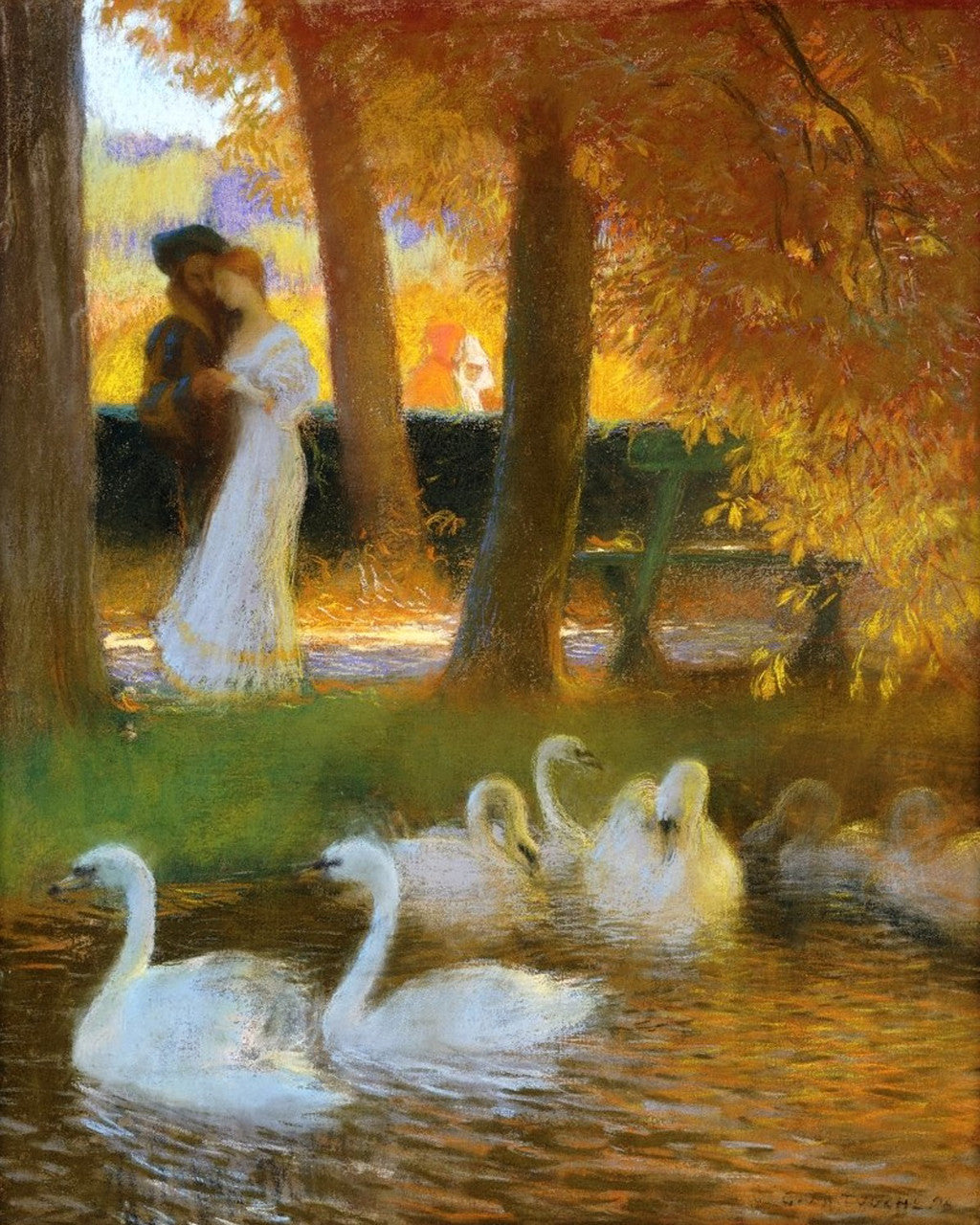 The Autumn Walk, vintage artwork by Gaston La Touche, 12x8" (A4) Poster