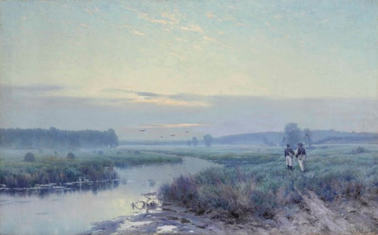 Early morning in the fields, vintage artwork by Konstantin Kryzhitsky, 12x8" (A4) Poster