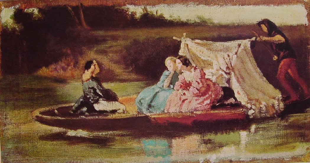 Titian's Gondola, vintage artwork by Federico Faruffini, 12x8" (A4) Poster
