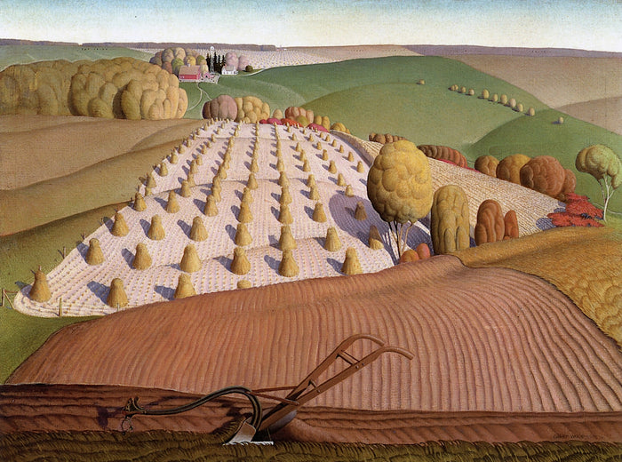 Fall Plowing, vintage artwork by Grant Wood, 12x8