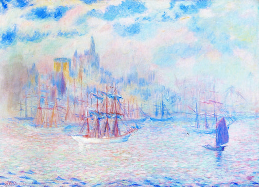 Ships in New York Harbor, vintage artwork by Theodore Earl Butler, 12x8" (A4) Poster