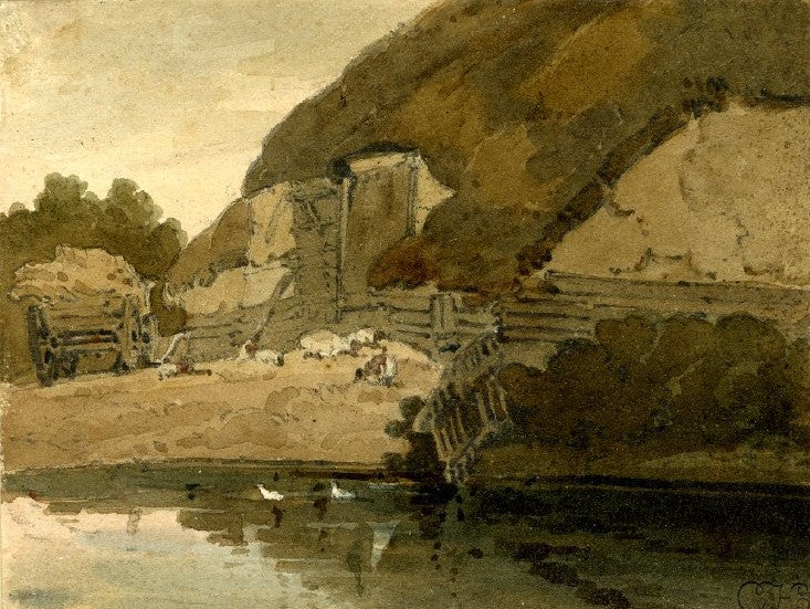 Barn by  a Pond, vintage artwork by Thomas Girtin, 12x8" (A4) Poster