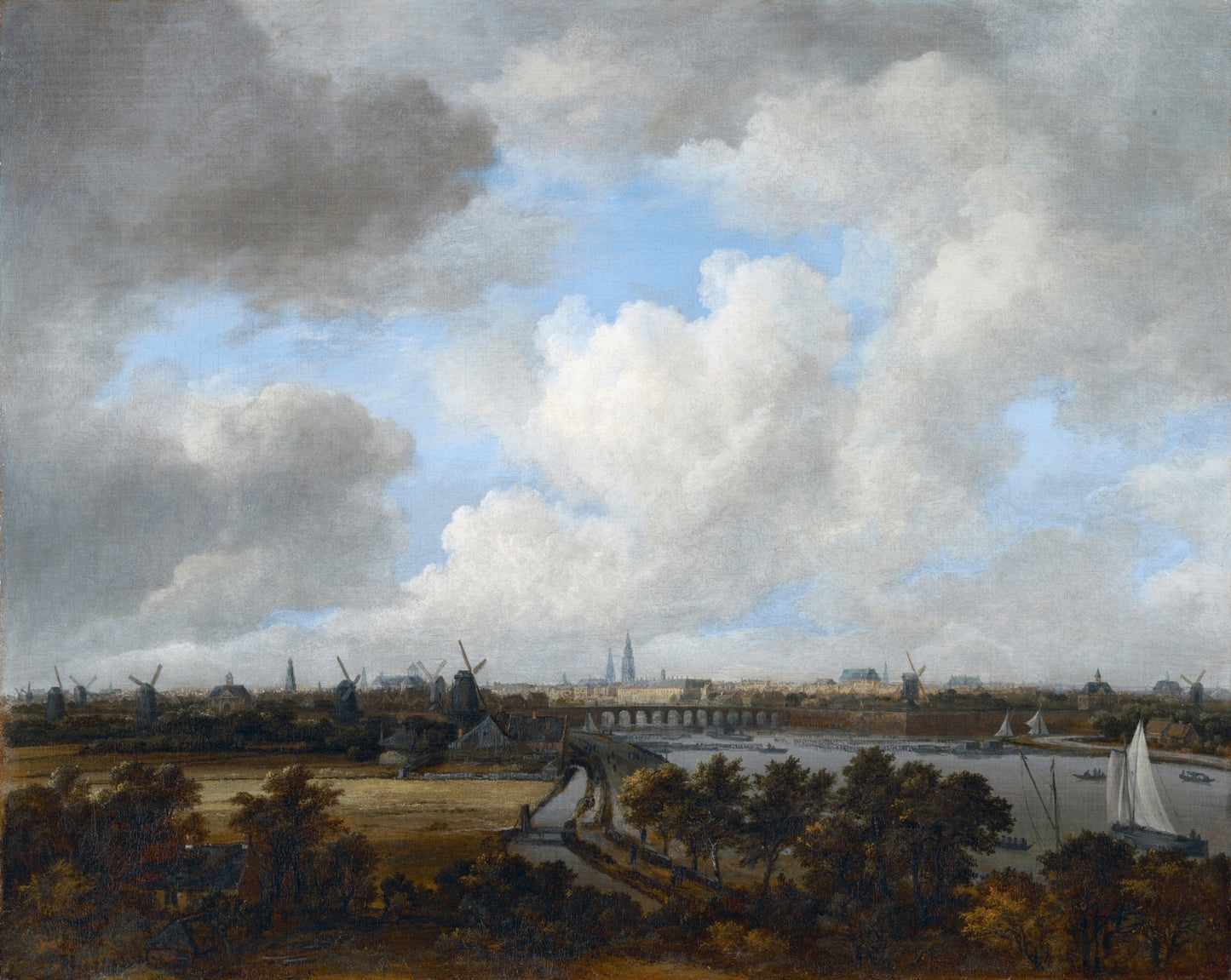 Amsterdam, as Seen from the Amsteldijk, vintage artwork by Jacob van Ruisdael, 12x8" (A4) Poster