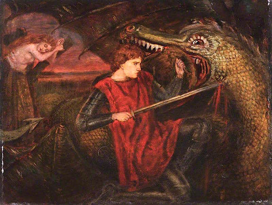 The Theodore Watts-Dunton Cabinet: Saint George and the Dragon (after Dante Gabriel Rossetti), vintage artwork by Henry Treffry Dunn, 12x8" (A4) Poster