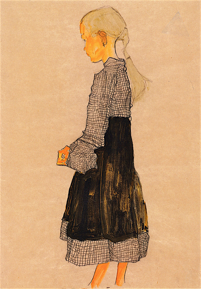Austrian Girl, vintage artwork by Egon Schiele, 12x8