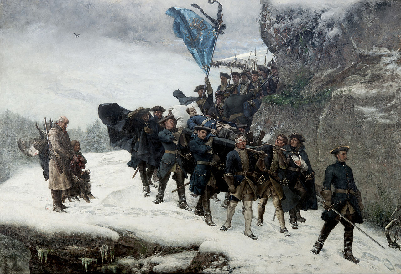 Bringing Home the Body of King Karl XII of Sweden, vintage artwork by Gustaf Cederstrom, 12x8" (A4) Poster