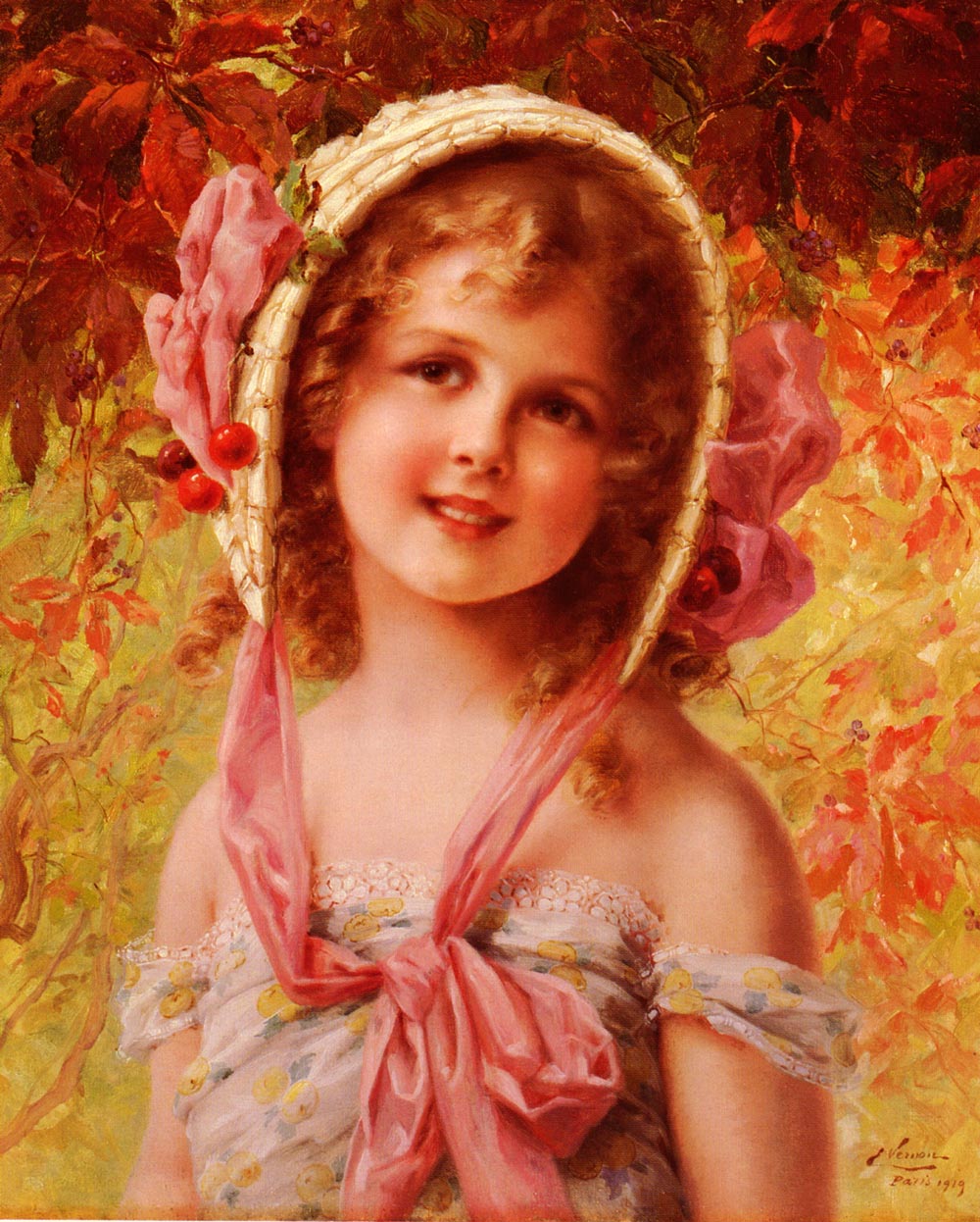 The Cherry Bonnet by Emile Vernon,16x12(A3) Poster