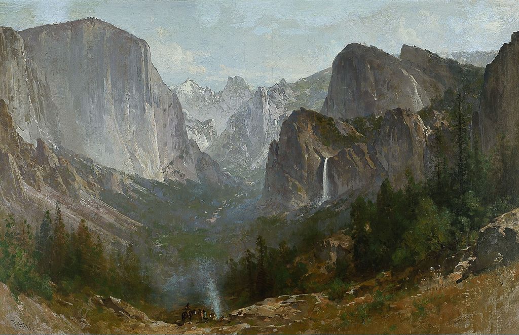 Piute Indians at the Gates of Yosemite, vintage artwork by Thomas Hill, 12x8" (A4) Poster